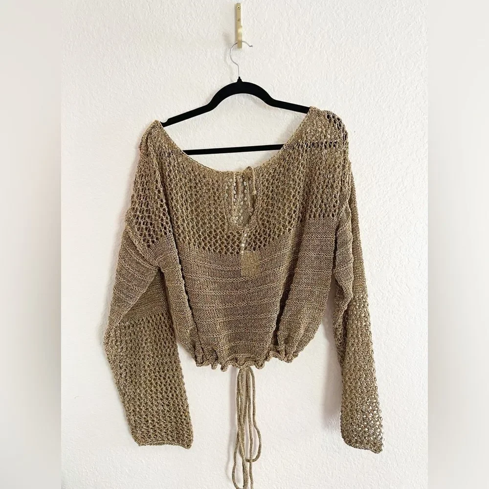 Free People Solaris Pullover sweater in brown crochet XL. NWT